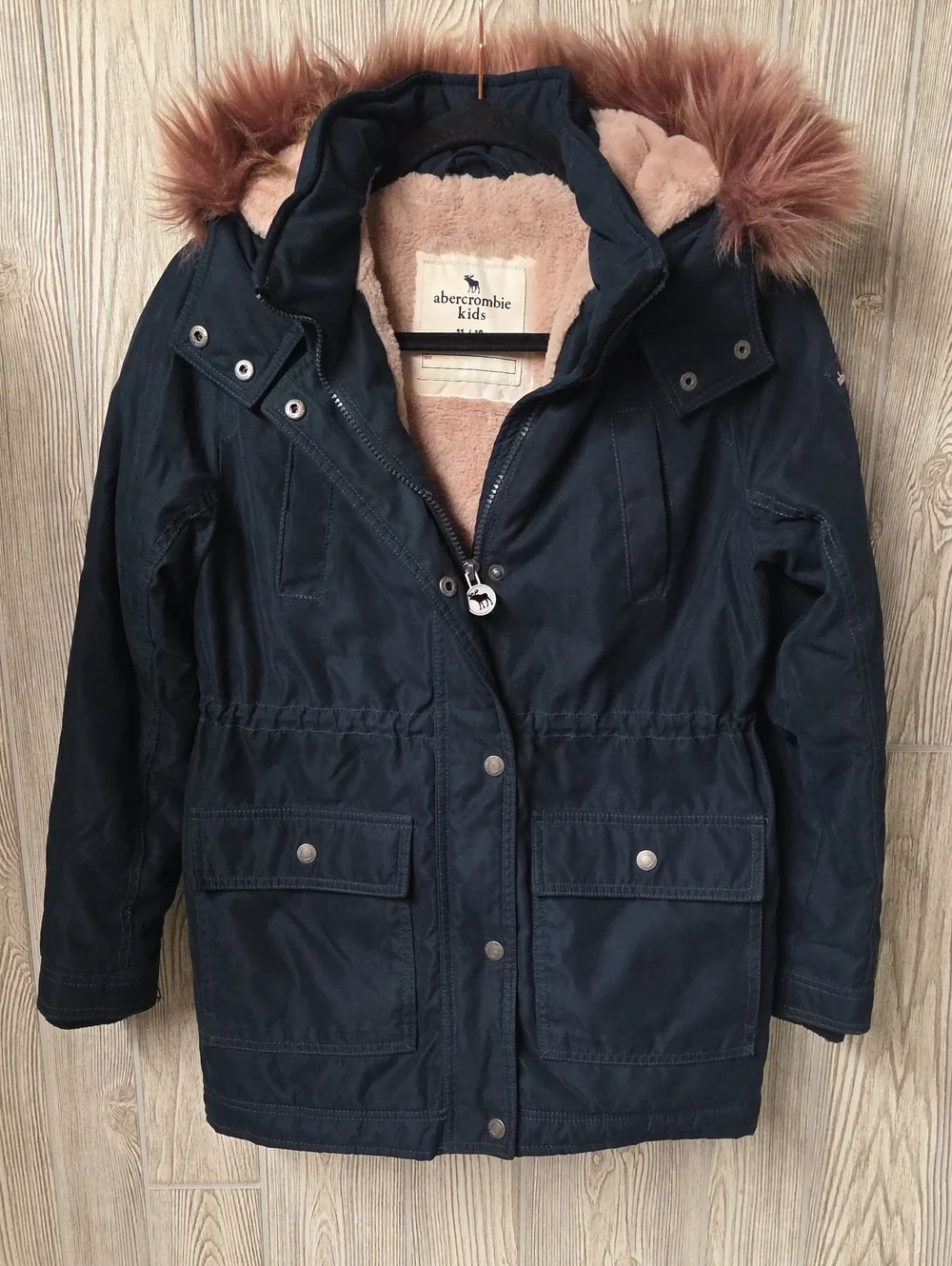 Abercrombie & Fitch Kids Navy Blue and Pink Lined Parka Coat Kids Size 11/12
